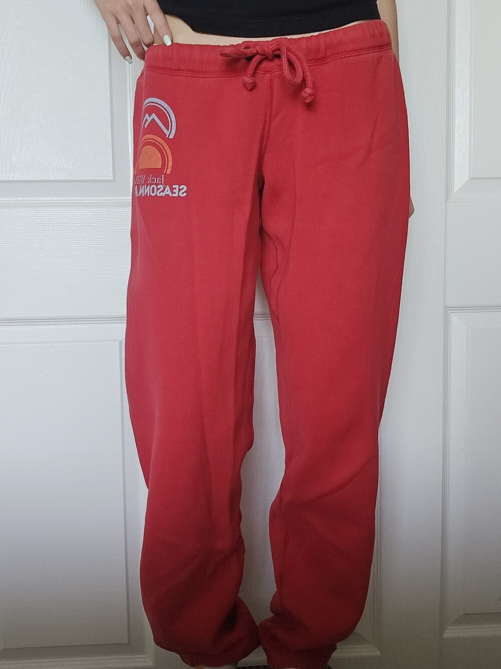 Jack Wills Red Fleece-lined Low Waisted Vintage Sweats Size 12